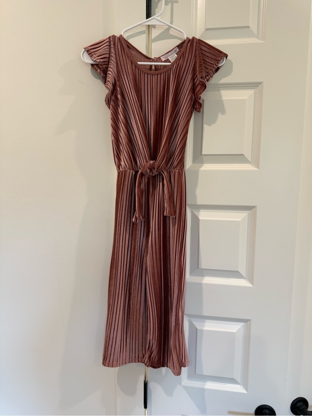 Love Squared Ribbed Tie-Waist pants one piece romper in Dusty velvet Rose